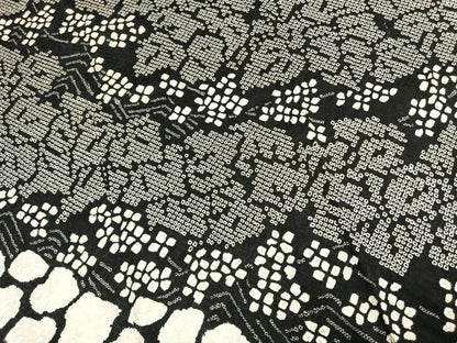 平和屋着物●訪問着　総絞り　草花文　黒地　正絹　逸品　AABM3696fy