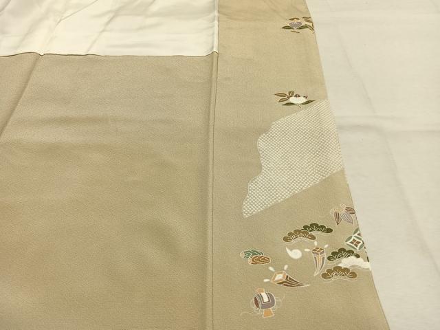 平和屋着物●豪華色留袖　駒刺繍　貝桶花文　金彩　正絹　逸品　AABM3702fy
