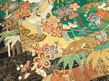 平和屋着物●豪華振袖　駒刺繍　松竹梅　飛鶴文　暈し染め　金彩　正絹　逸品　AABM3703fy