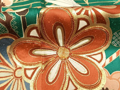 平和屋着物●豪華振袖　駒刺繍　松竹梅　飛鶴文　暈し染め　金彩　正絹　逸品　AABM3703fy