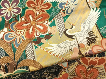 平和屋着物●豪華振袖　駒刺繍　松竹梅　飛鶴文　暈し染め　金彩　正絹　逸品　AABM3703fy