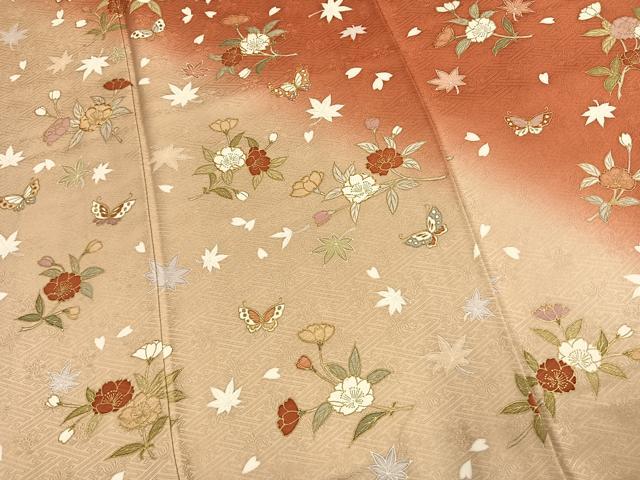 平和屋着物●訪問着　駒刺繍　花蝶文　暈し染め　金彩　正絹　逸品　未使用　AABM3714fy