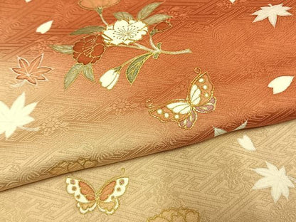 平和屋着物●訪問着　駒刺繍　花蝶文　暈し染め　金彩　正絹　逸品　未使用　AABM3714fy