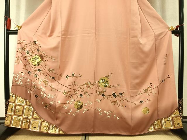 平和屋着物●螺鈿作家　甲斐泰造　訪問着　螺鈿　雪輪花文　暈し染め　金銀彩　正絹　逸品　AABM3715fy