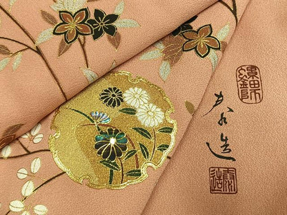 平和屋着物●螺鈿作家　甲斐泰造　訪問着　螺鈿　雪輪花文　暈し染め　金銀彩　正絹　逸品　AABM3715fy