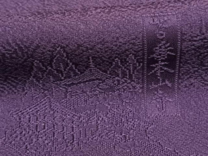 平和屋着物●上質な色無地　龍道華彩　八十八家運　釈杖　深紫色　正絹　逸品　AABM3718fy