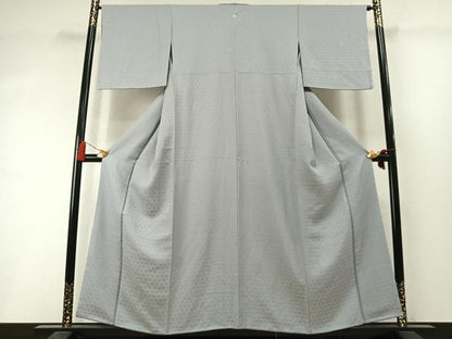 平和屋着物●上質な色無地　吉祥花地紋　白鼠色　正絹　逸品　未使用　AABM3721fy