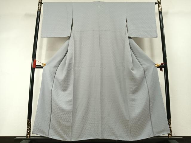 平和屋着物●上質な色無地　吉祥花地紋　白鼠色　正絹　逸品　未使用　AABM3721fy