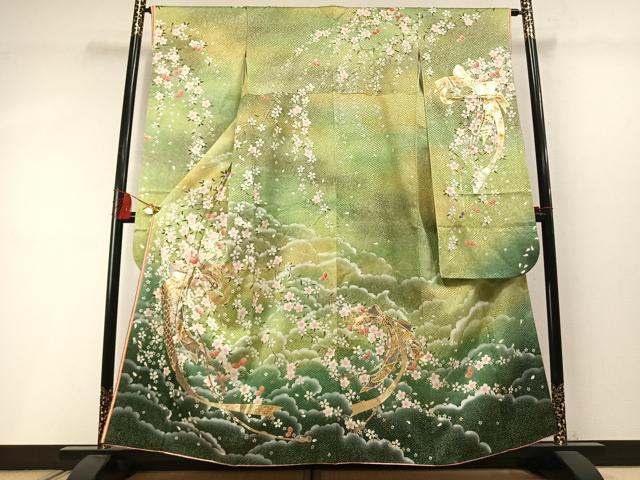 平和屋着物●ブライダルファッションデザイナー・桂由美　振袖　束ね熨斗花文　暈し染め　金銀彩　やまと誂製　正絹　逸品　AABM3725fy