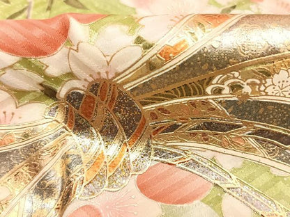 平和屋着物●ブライダルファッションデザイナー・桂由美　振袖　束ね熨斗花文　暈し染め　金銀彩　やまと誂製　正絹　逸品　AABM3725fy