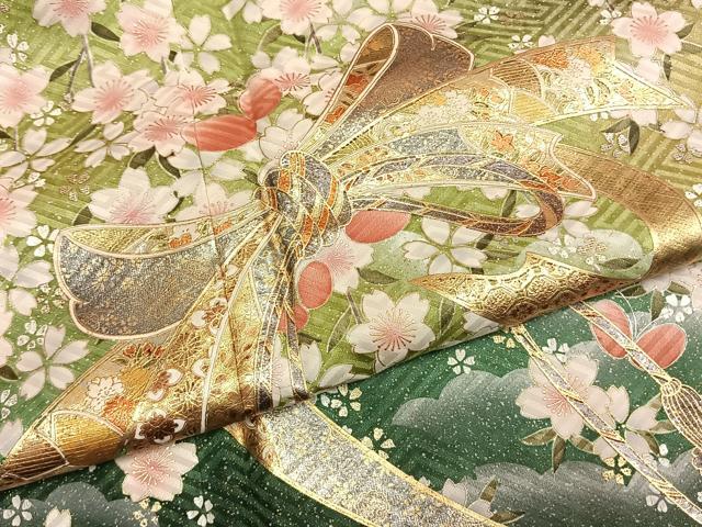 平和屋着物●ブライダルファッションデザイナー・桂由美　振袖　束ね熨斗花文　暈し染め　金銀彩　やまと誂製　正絹　逸品　AABM3725fy