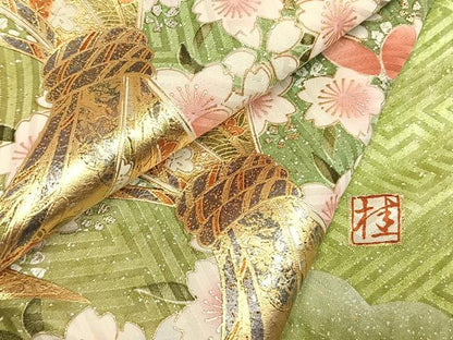 平和屋着物●ブライダルファッションデザイナー・桂由美　振袖　束ね熨斗花文　暈し染め　金銀彩　やまと誂製　正絹　逸品　AABM3725fy