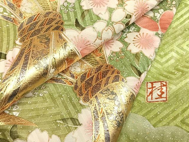 平和屋着物●ブライダルファッションデザイナー・桂由美　振袖　束ね熨斗花文　暈し染め　金銀彩　やまと誂製　正絹　逸品　AABM3725fy