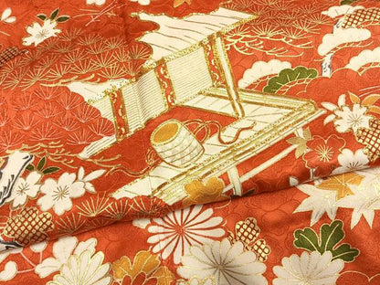 平和屋着物●豪華振袖　駒刺繍　松竹梅　風景花文　暈し染め　金彩　正絹　逸品　AABM3726fy