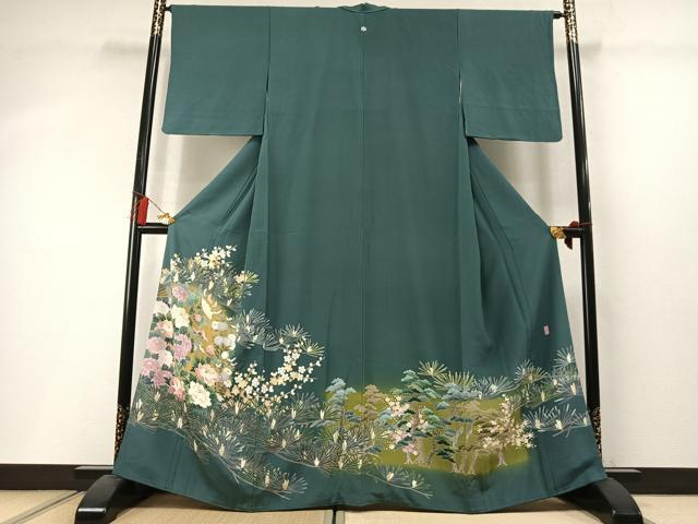 平和屋着物●十日町友禅作家　岡村蒼風　色留袖　枝梅松花文　暈し染め　正絹　逸品　未使用　AABM3728fy