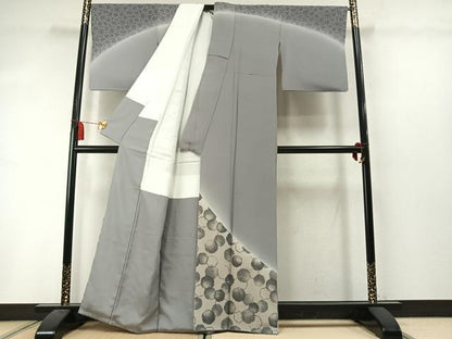平和屋着物●訪問着　刺繍　雪輪文　暈し染め　金銀糸　正絹　逸品　AABM3729fy