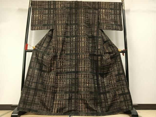 平和屋着物●上質な紬　絞り　格子　正絹　逸品　AABM3733fy