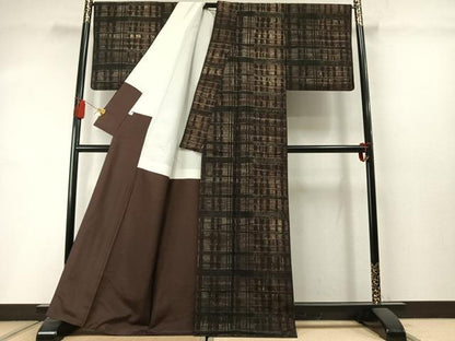 平和屋着物●上質な紬　絞り　格子　正絹　逸品　AABM3733fy