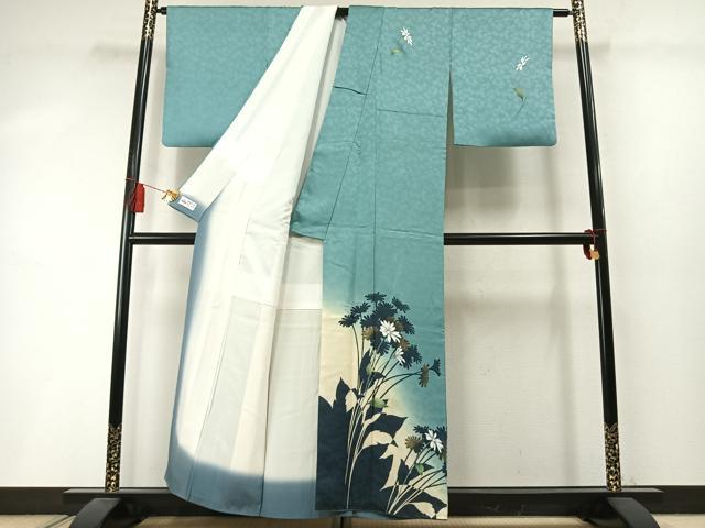 平和屋着物●京の匠日展作家　丹下雄介　訪問着　草花文　シルエット　暈し染め　金彩　やまと誂製　正絹　逸品　AABM3739fy