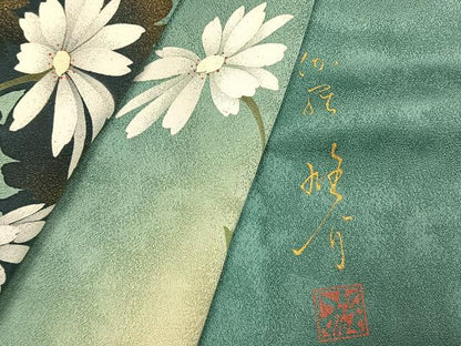 平和屋着物●京の匠日展作家　丹下雄介　訪問着　草花文　シルエット　暈し染め　金彩　やまと誂製　正絹　逸品　AABM3739fy