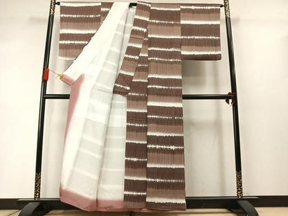 平和屋着物●上質な小紋　横段文　正絹　逸品　AABM3741fy