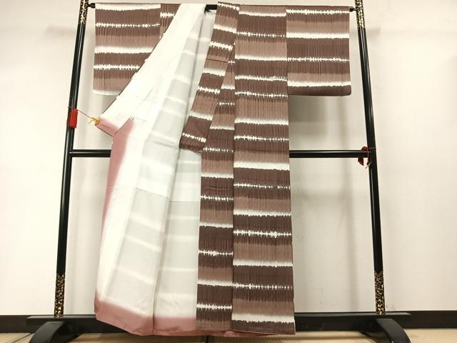 平和屋着物●上質な小紋　横段文　正絹　逸品　AABM3741fy