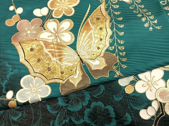 平和屋着物●豪華振袖　駒刺繍　舞蝶枝梅文　暈し染め　金銀彩　正絹　逸品　AABM3743fy