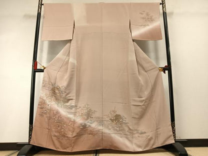 平和屋着物●中国三大刺繍　スワトウ刺繍　汕頭刺繍　総刺繍　駒刺繍　訪問着　松竹梅　風景文　暈し染め　正絹　逸品　AABM3745fy