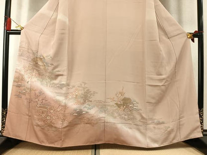 平和屋着物●中国三大刺繍　スワトウ刺繍　汕頭刺繍　総刺繍　駒刺繍　訪問着　松竹梅　風景文　暈し染め　正絹　逸品　AABM3745fy