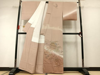 平和屋着物●中国三大刺繍　スワトウ刺繍　汕頭刺繍　総刺繍　駒刺繍　訪問着　松竹梅　風景文　暈し染め　正絹　逸品　AABM3745fy