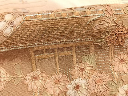 平和屋着物●中国三大刺繍　スワトウ刺繍　汕頭刺繍　総刺繍　駒刺繍　訪問着　松竹梅　風景文　暈し染め　正絹　逸品　AABM3745fy
