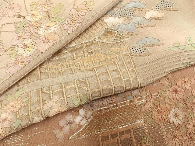 平和屋着物●中国三大刺繍　スワトウ刺繍　汕頭刺繍　総刺繍　駒刺繍　訪問着　松竹梅　風景文　暈し染め　正絹　逸品　AABM3745fy