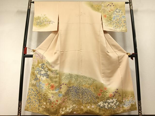 平和屋着物●訪問着　手描き　草花文　暈し染め　正絹　逸品　AABM3746fy