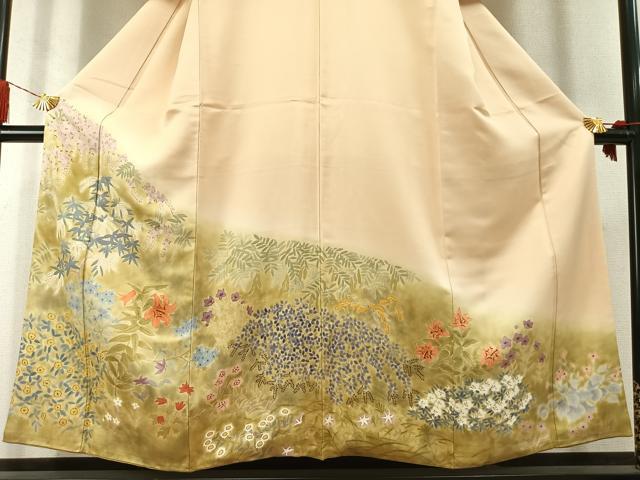 平和屋着物●訪問着　手描き　草花文　暈し染め　正絹　逸品　AABM3746fy