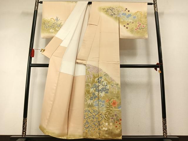 平和屋着物●訪問着　手描き　草花文　暈し染め　正絹　逸品　AABM3746fy