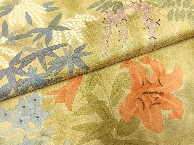 平和屋着物●訪問着　手描き　草花文　暈し染め　正絹　逸品　AABM3746fy