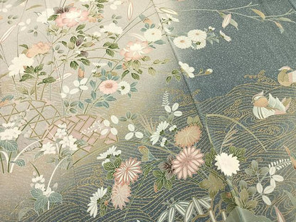 平和屋着物●訪問着　友禅　鴛鴦花文　暈し染め　正絹　逸品　AABM3747fy