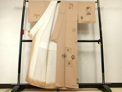 平和屋着物●訪問着　作家物　手描き　人物花文　正絹　逸品　未使用　AABM3748fy