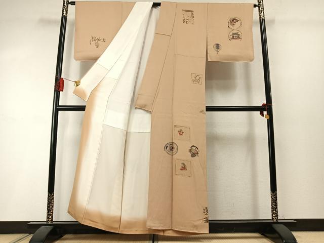 平和屋着物●訪問着　作家物　手描き　人物花文　正絹　逸品　未使用　AABM3748fy