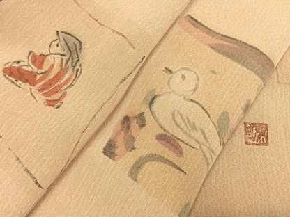 平和屋着物●訪問着　作家物　手描き　人物花文　正絹　逸品　未使用　AABM3748fy