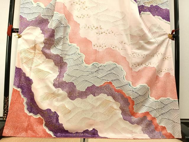 平和屋着物●豪華振袖　駒刺繍　立波文　金彩　正絹　逸品　AABM3752fy