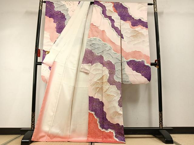 平和屋着物●豪華振袖　駒刺繍　立波文　金彩　正絹　逸品　AABM3752fy