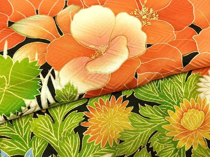 平和屋着物●豪華振袖　草花文　金彩　正絹　逸品　AABM3754fy