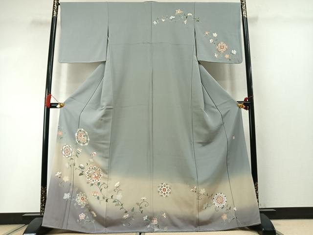 平和屋着物●訪問着　作家物　吉祥花鳥文　暈し染め　金彩　正絹　逸品　AABM3755fy