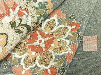 平和屋着物●訪問着　作家物　吉祥花鳥文　暈し染め　金彩　正絹　逸品　AABM3755fy