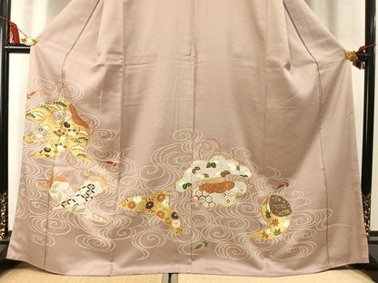 平和屋着物●豪華色留袖　駒刺繍　宝尽くし流水花文　金彩　正絹　逸品　AABM3756fy