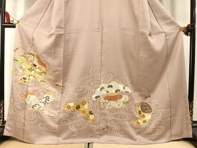 平和屋着物●豪華色留袖　駒刺繍　宝尽くし流水花文　金彩　正絹　逸品　AABM3756fy