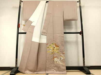 平和屋着物●豪華色留袖　駒刺繍　宝尽くし流水花文　金彩　正絹　逸品　AABM3756fy