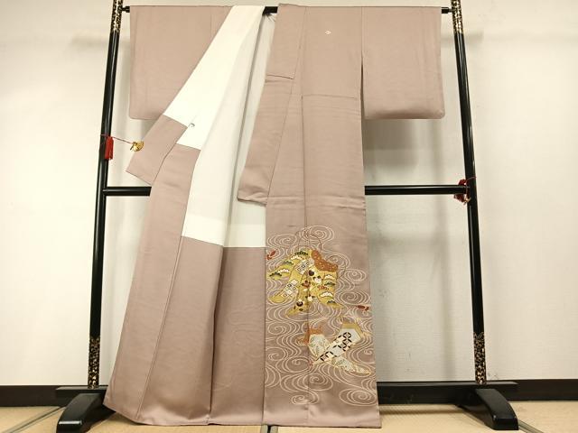 平和屋着物●豪華色留袖　駒刺繍　宝尽くし流水花文　金彩　正絹　逸品　AABM3756fy