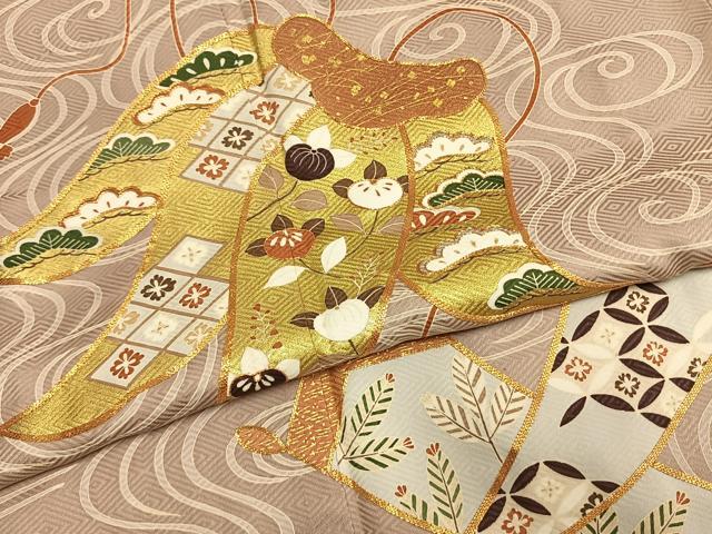 平和屋着物●豪華色留袖　駒刺繍　宝尽くし流水花文　金彩　正絹　逸品　AABM3756fy